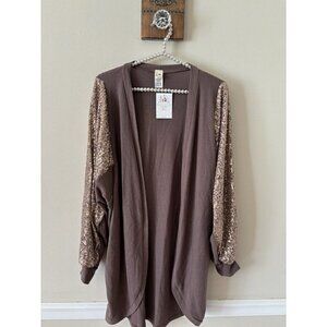 NWT 7th Roy Womens Size Small Brown Cardigan Sweater Sequins